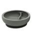 Toddler-friendly grey silicone divided bowl with suction base for secure placement and mess-free feeding.
